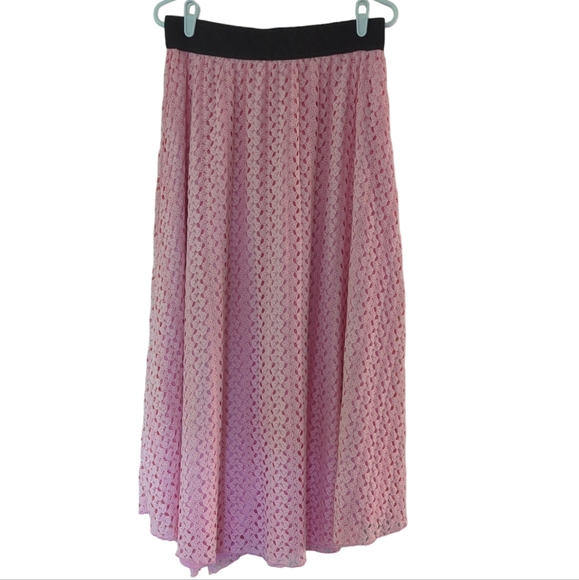 LuLaRoe Lucy Floral Lace Overlay Lined Maxi Skirt MEDIUM Pink Boho - Picture 3 of 14